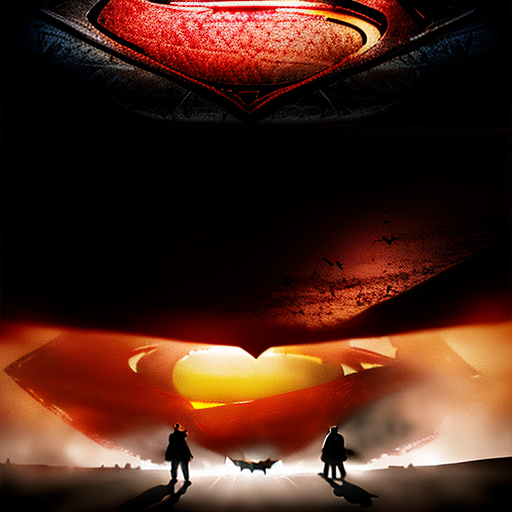 The iconic figures of Batman and Superman standing side by side in the battlefield, their shadows intertwined, casting an imposing silhouette against the fiery scene, symbolizing the birth of a formidable bond.